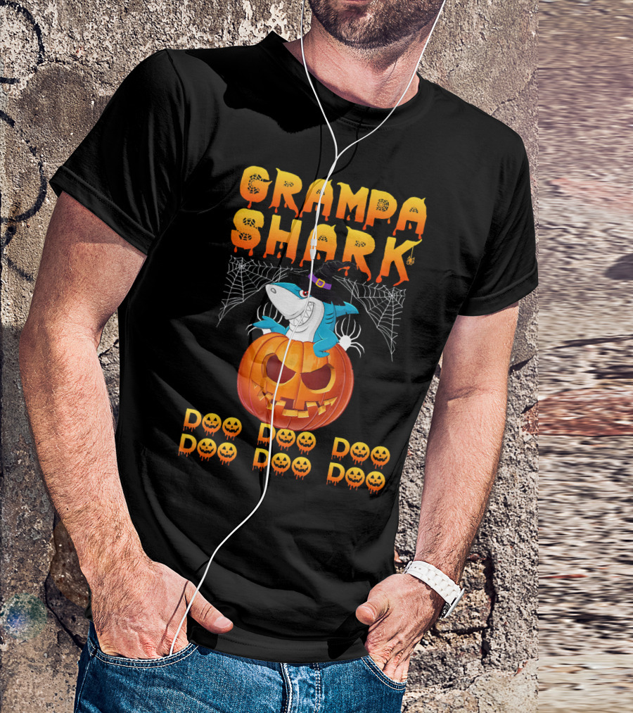 Grampa Shark Doo Doo Halloween Pumpkin Spider Webs T-Shirt