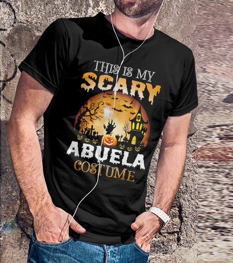 This Is My Scary Abuela Costume Halloween Haunted House Graveyard Moon Ghost Pumpkin T-Shirt