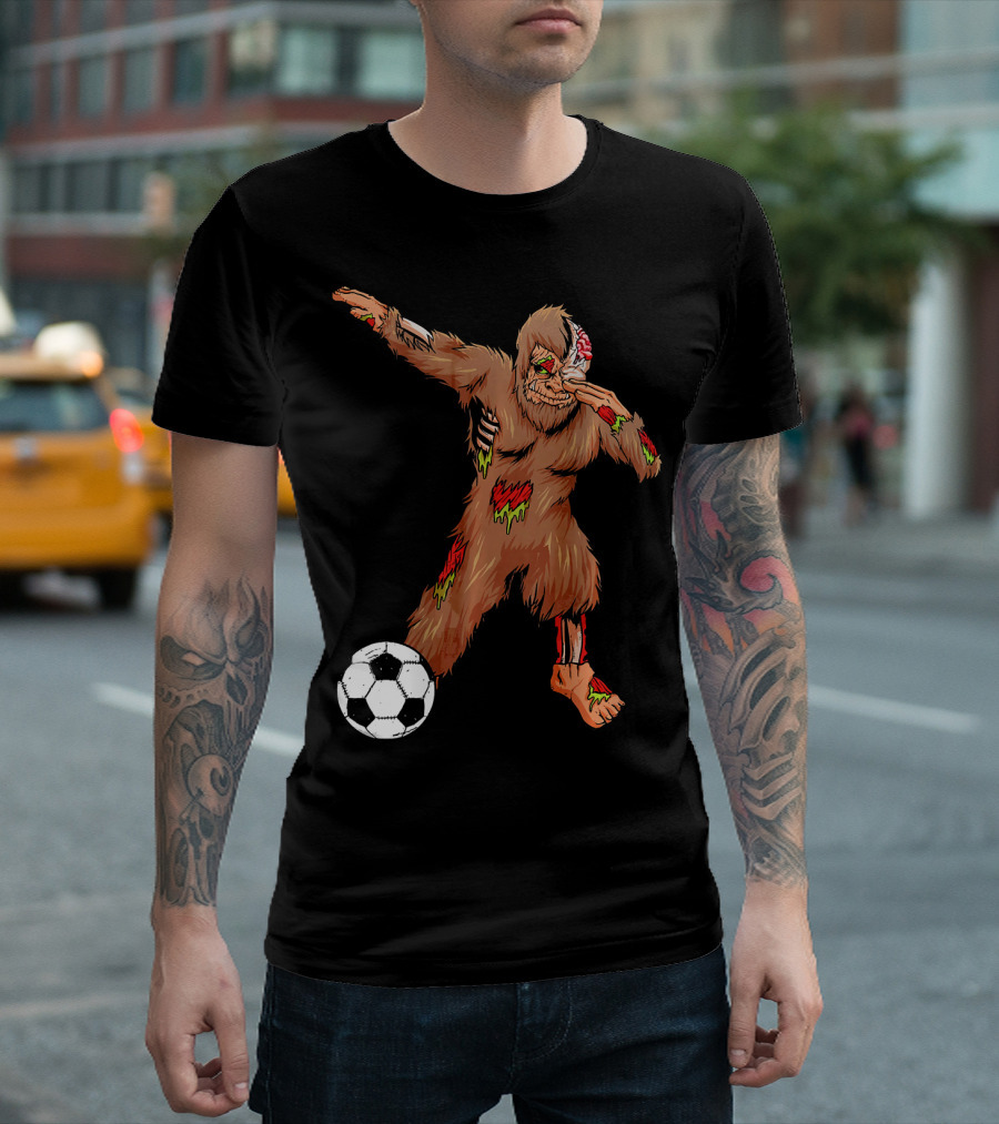 Dabbing Zombie Bigfoot Halloween Soccer Player T-Shirt