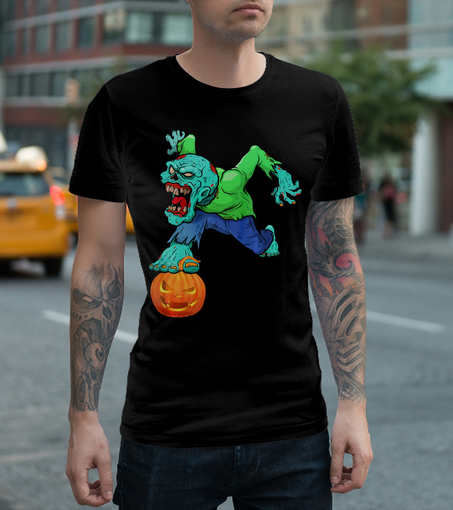 Zombie Leaping Over Grinning Pumpkin T-Shirt
