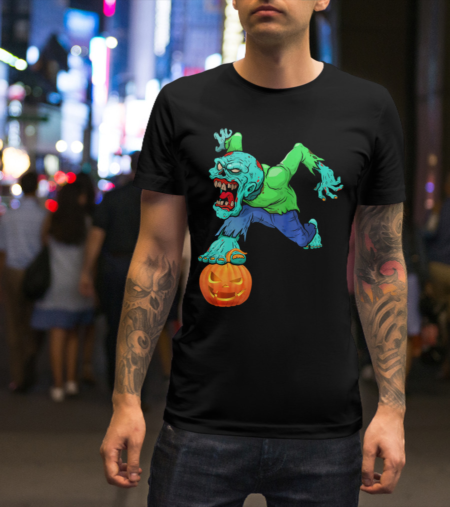 Zombie Leaping Over Grinning Pumpkin T-Shirt