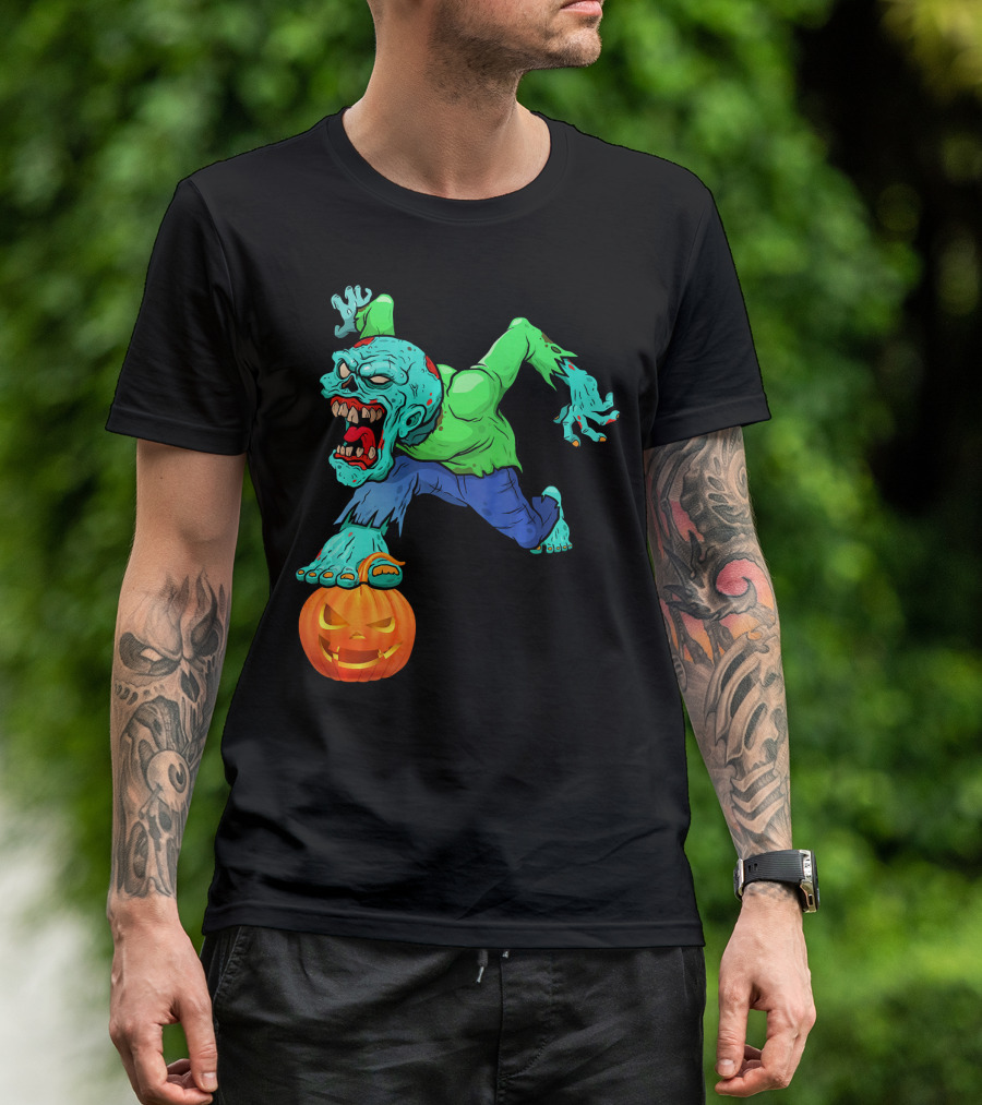 Zombie Leaping Over Grinning Pumpkin T-Shirt
