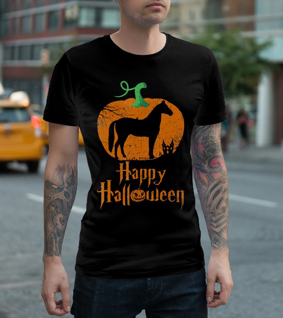 Happy Halloween Horse in Pumpkin T-Shirt