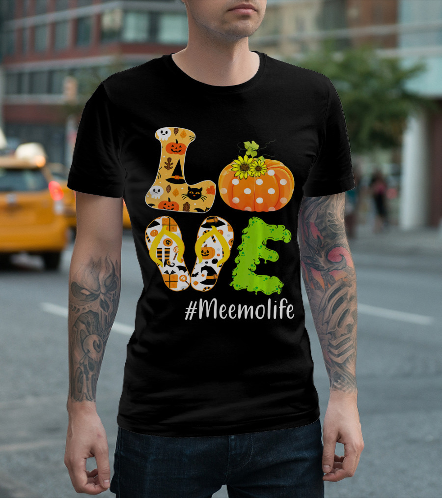 Love Meemolife Pumpkin Flip Flops Halloween T-Shirt
