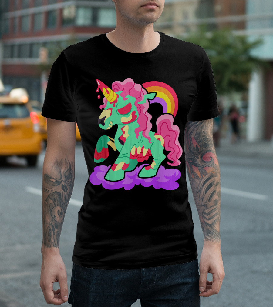 Zombie Unicorn With Rainbow Mane And Tail T-Shirt
