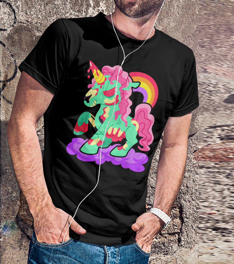 Zombie Unicorn With Rainbow Mane And Tail T-Shirt