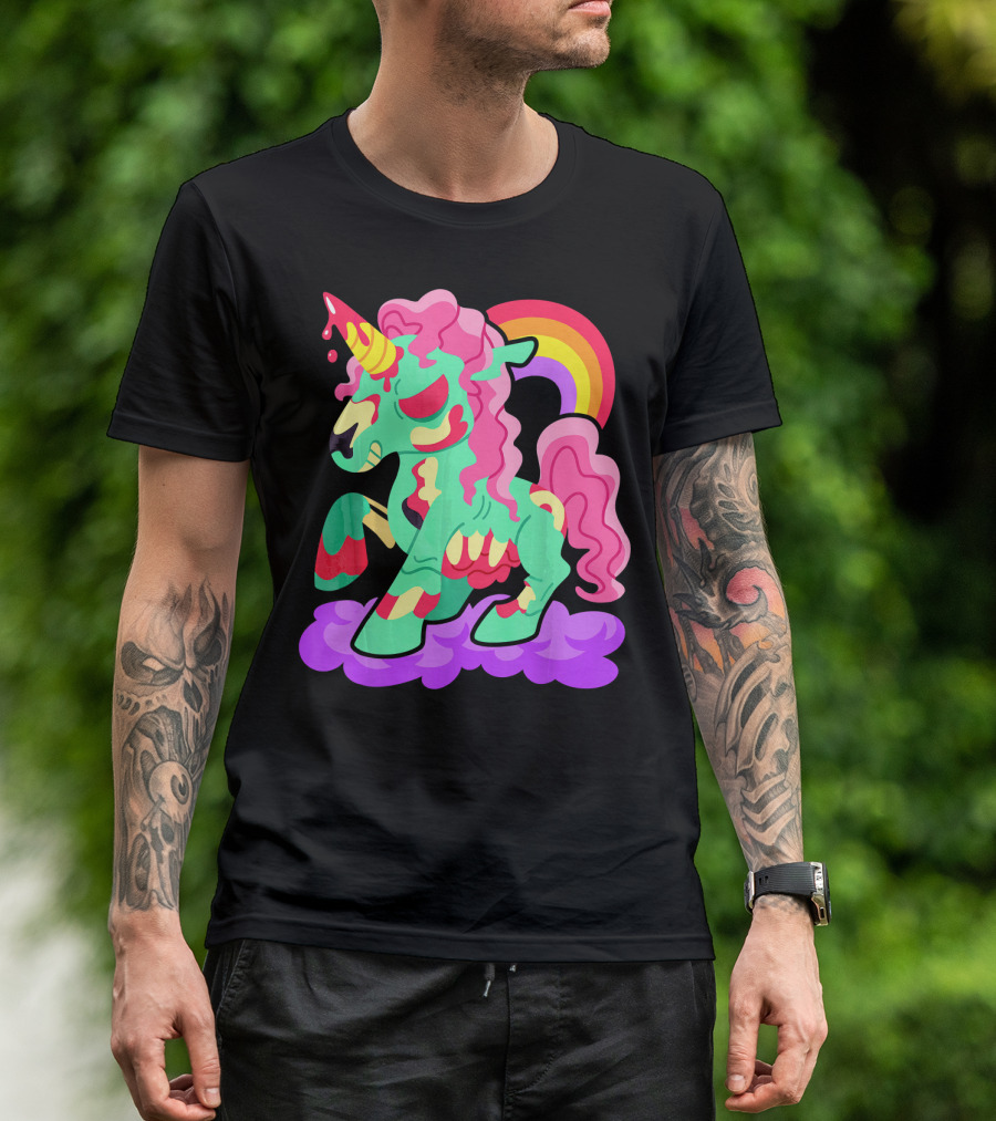 Zombie Unicorn With Rainbow Mane And Tail T-Shirt