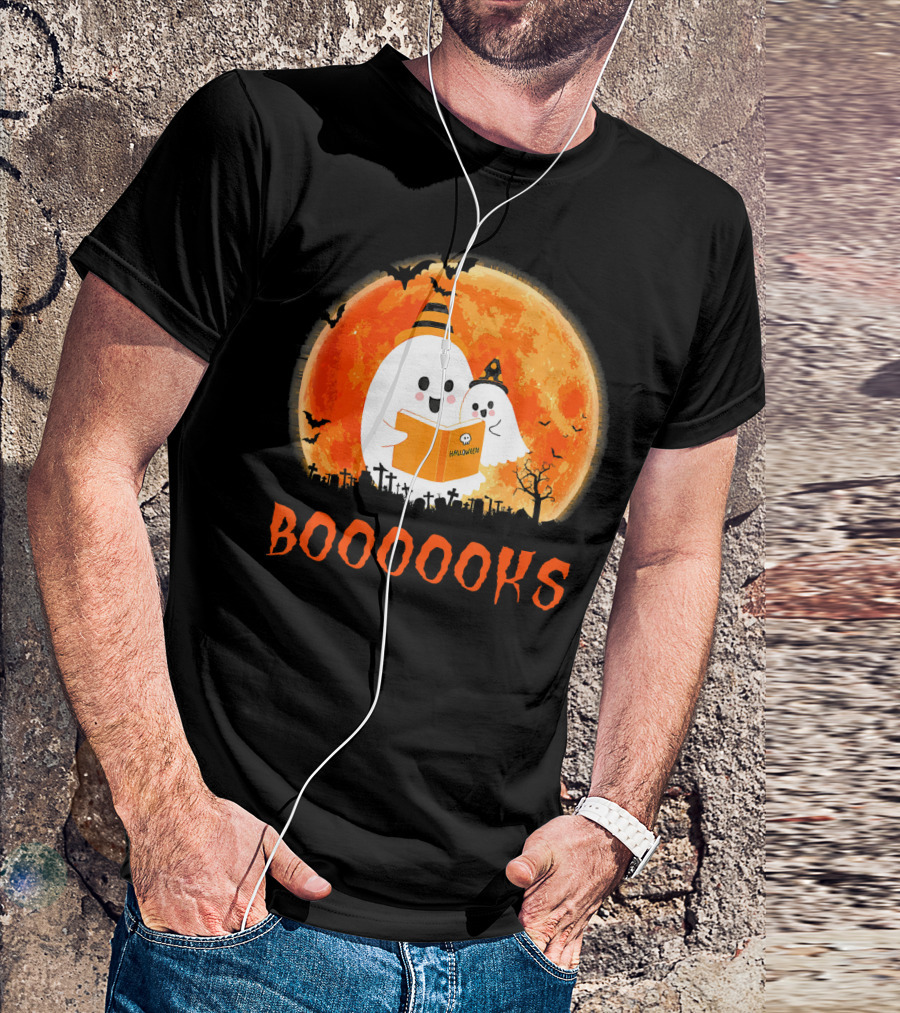 Halloween Ghosts Reading Booooooks With Funny Teacher T-Shirt