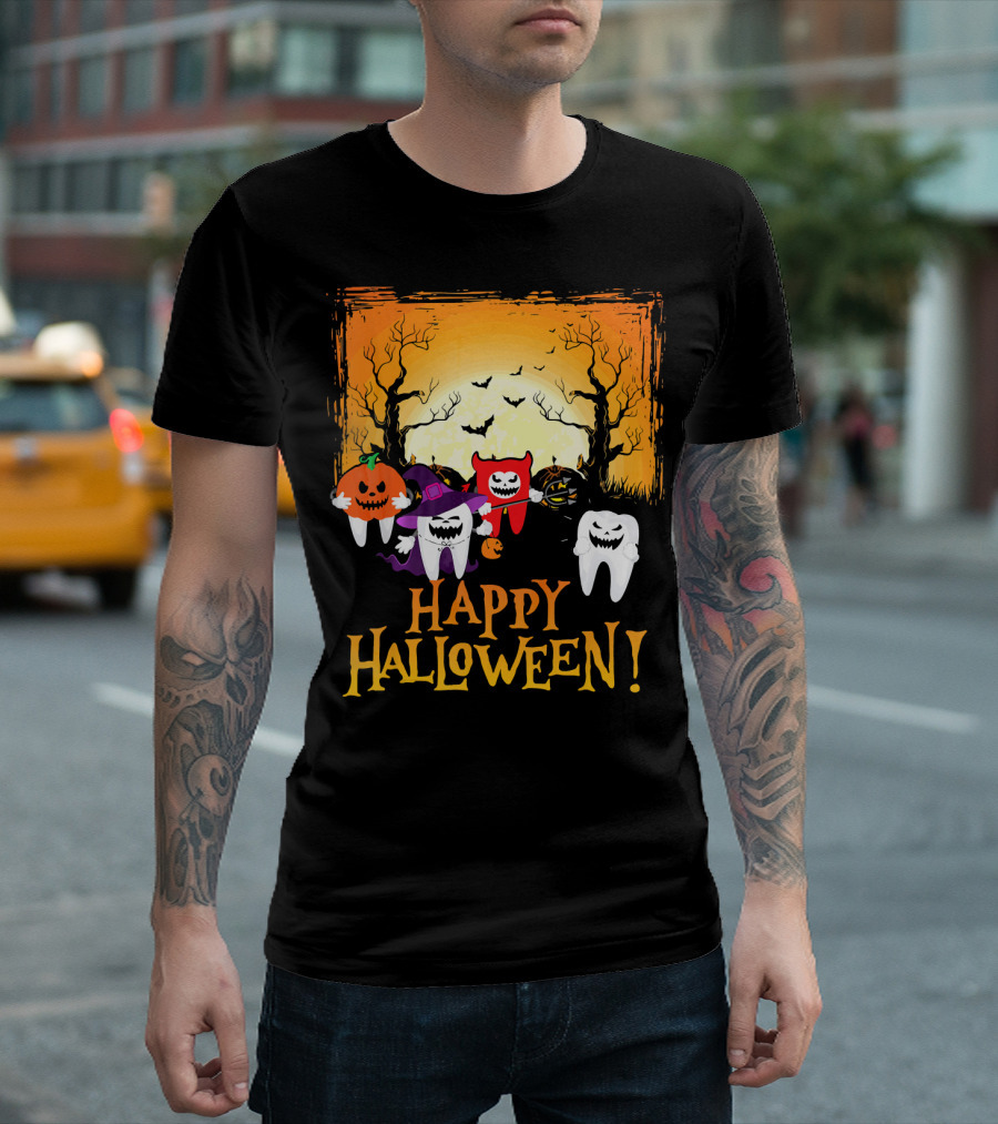 Happy Halloween Funny Teeth and Pumpkins T-Shirt