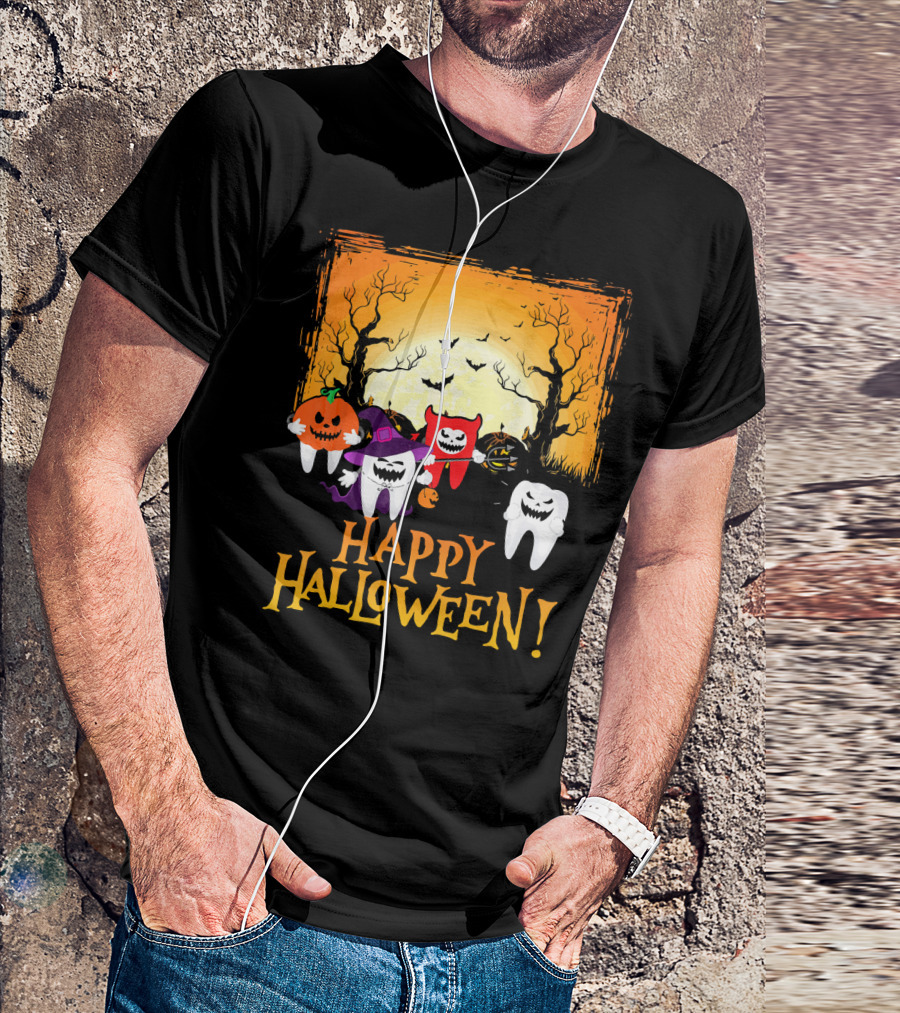 Happy Halloween Funny Teeth And Pumpkins T-Shirt