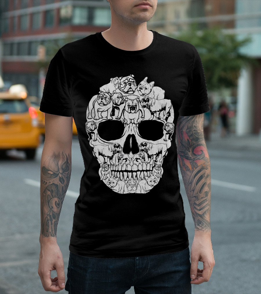 English Bulldog Dog Skull Halloween T-Shirt
