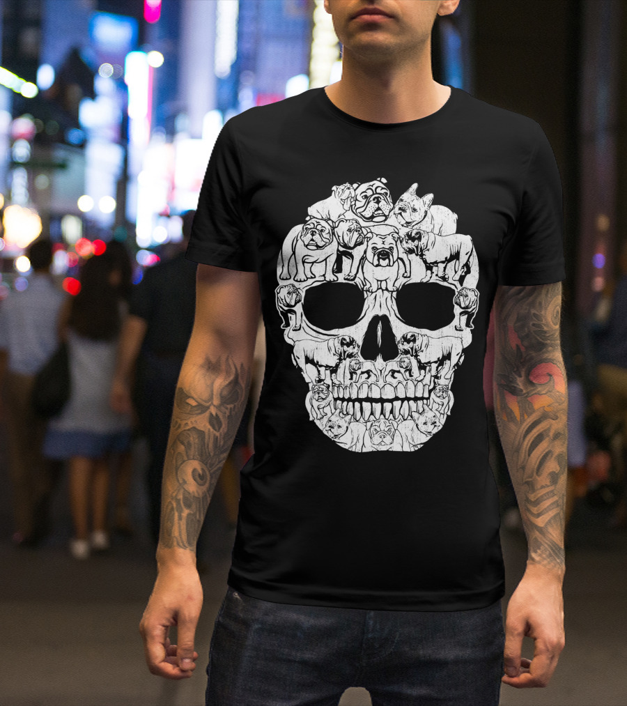 English Bulldog Dog Skull Halloween T-Shirt