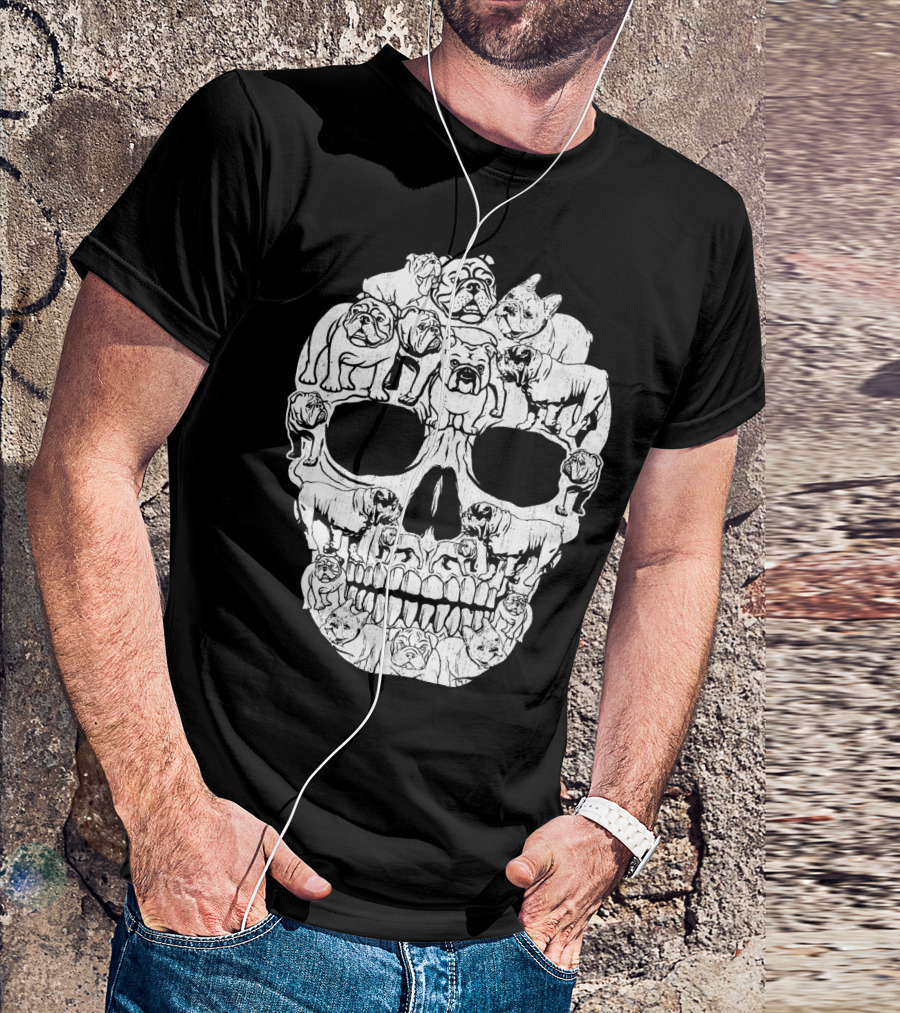 English Bulldog Dog Skull Halloween T-Shirt