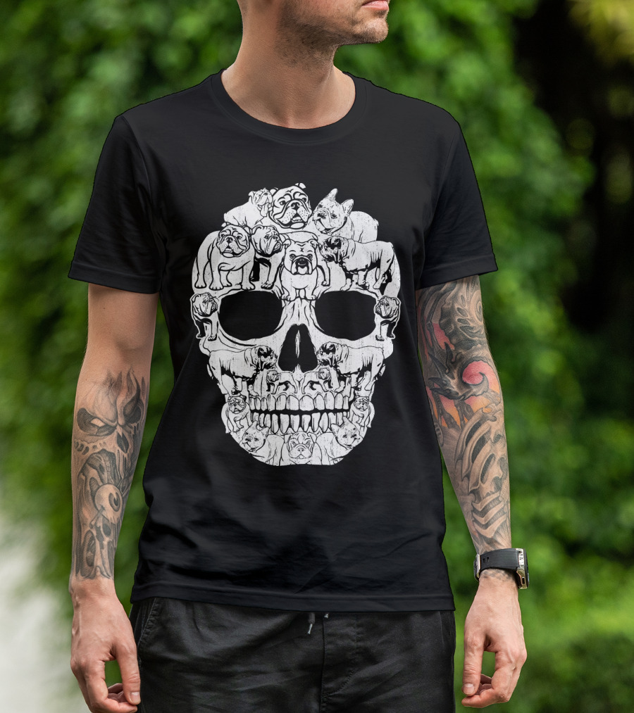 English Bulldog Dog Skull Halloween T-Shirt