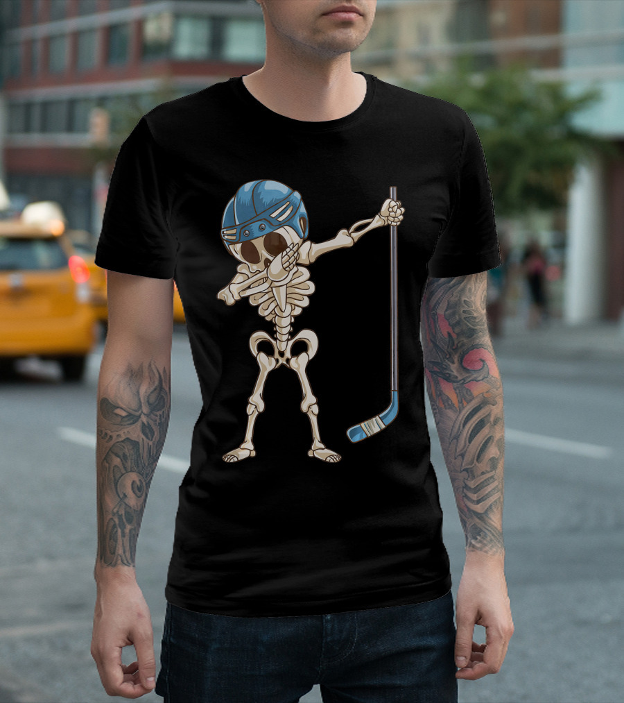 Dabbing Skeleton with Hockey Stick and Helmet T-Shirt
