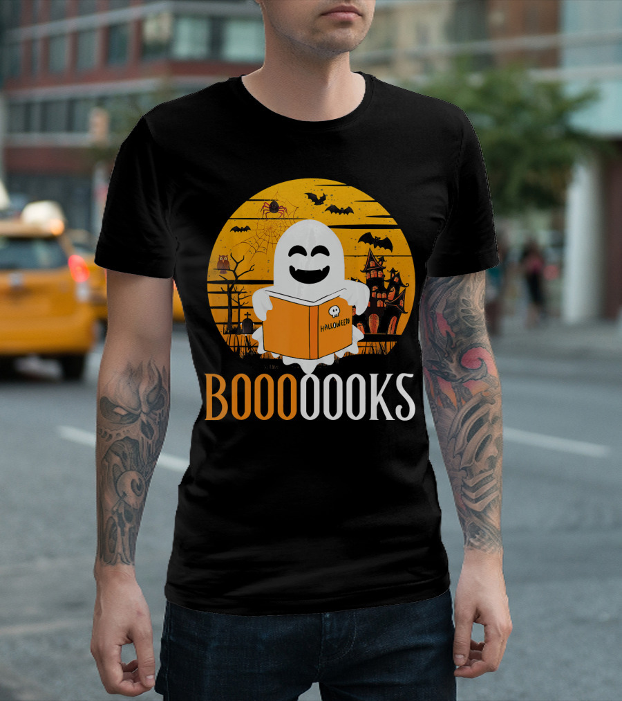 Booooooks Boo Read Books Funny Nerd Halloween Ghost Reading T-Shirt