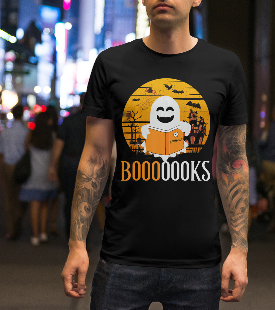 Booooooks Boo Read Books Funny Nerd Halloween Ghost Reading T-Shirt