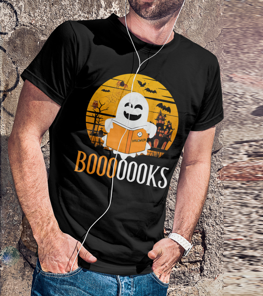 Booooooks Boo Read Books Funny Nerd Halloween Ghost Reading T-Shirt