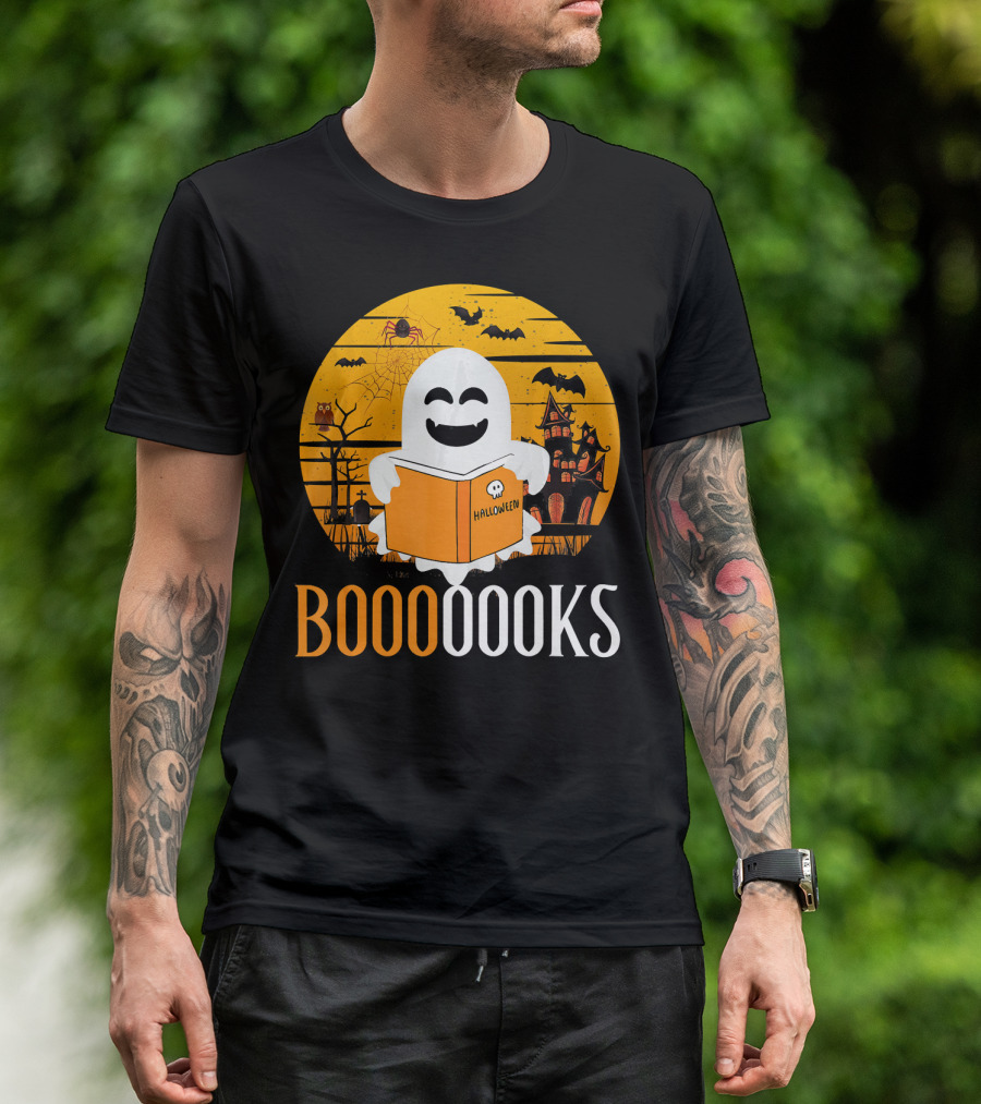 Booooooks Boo Read Books Funny Nerd Halloween Ghost Reading T-Shirt