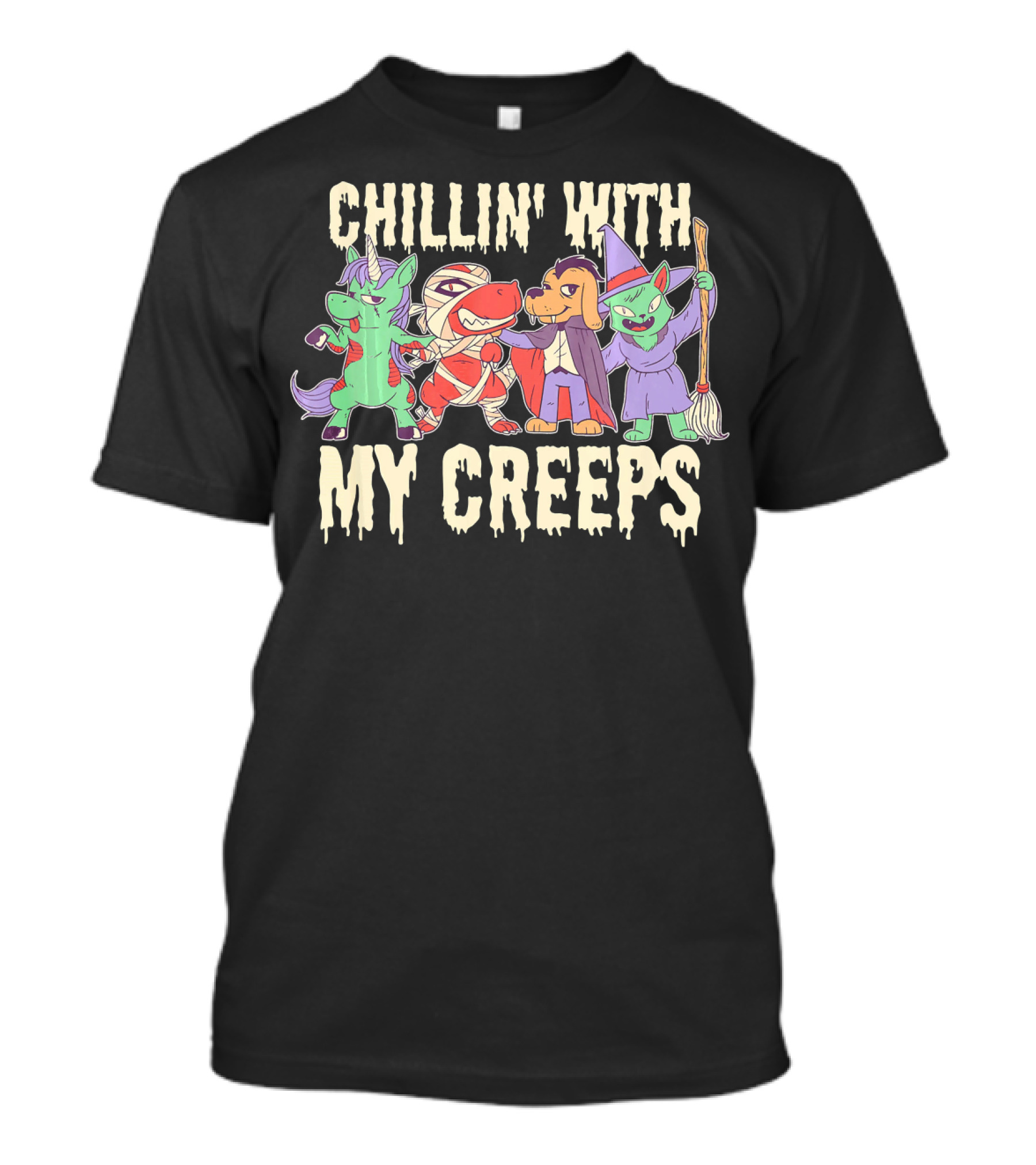 CHILLIN' WITH MY CREEPS Funny Animals Halloween T-Shirt
