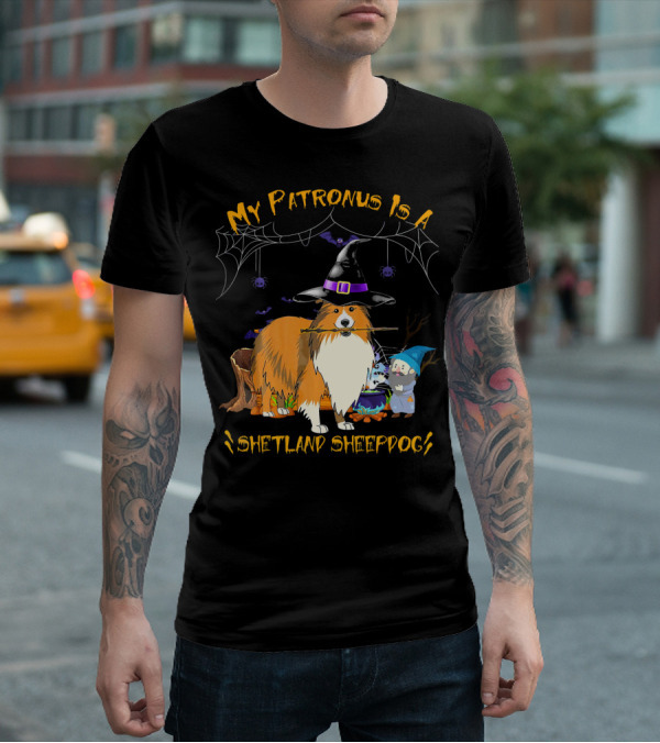 My Patronus Is A Shetland Sheepdog Halloween Witch Hat And Gnome T-Shirt