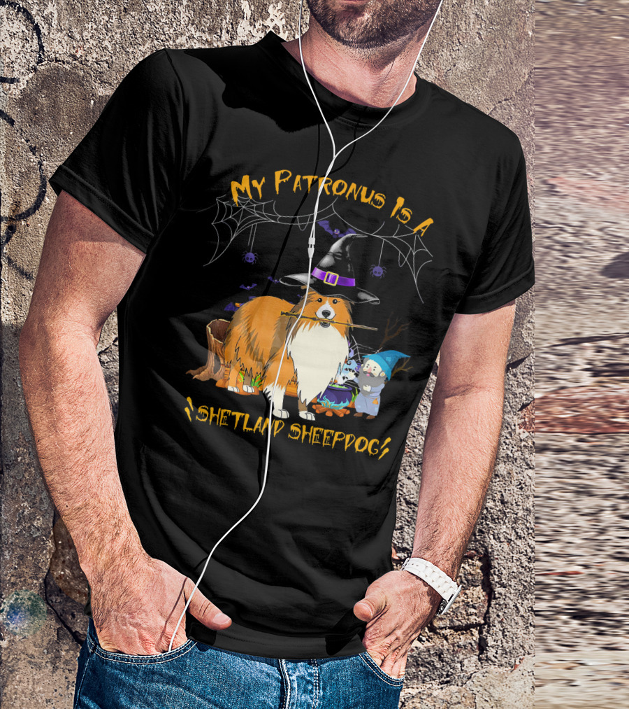 My Patronus Is A Shetland Sheepdog Halloween Witch Hat And Gnome T-Shirt
