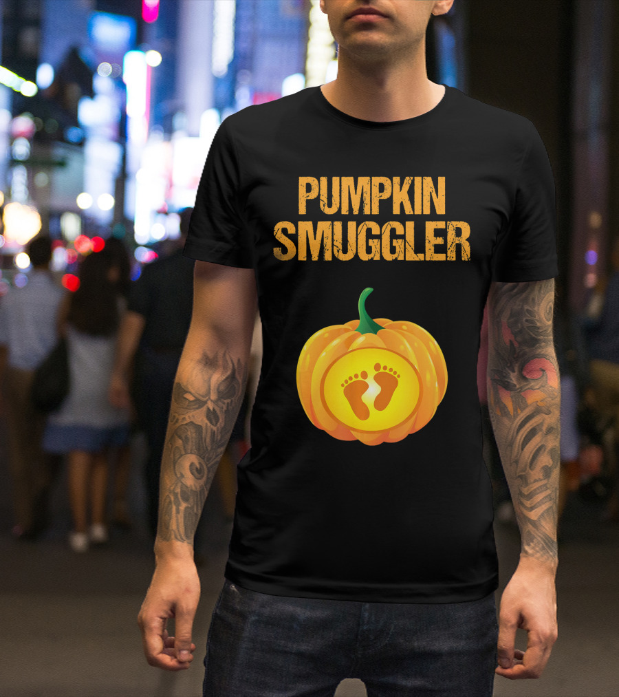 Pumpkin Smuggler Pregnancy Announcement With Baby Footprints T-Shirt