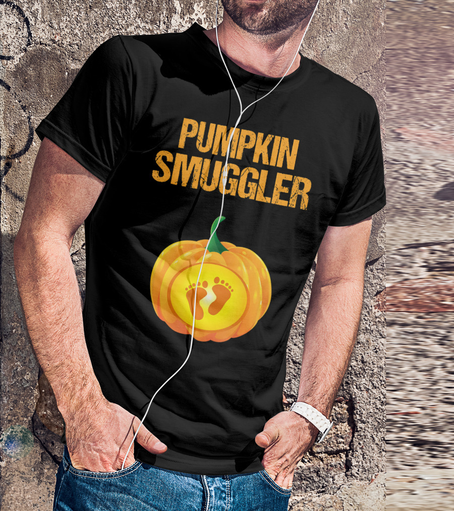 Pumpkin Smuggler Pregnancy Announcement With Baby Footprints T-Shirt