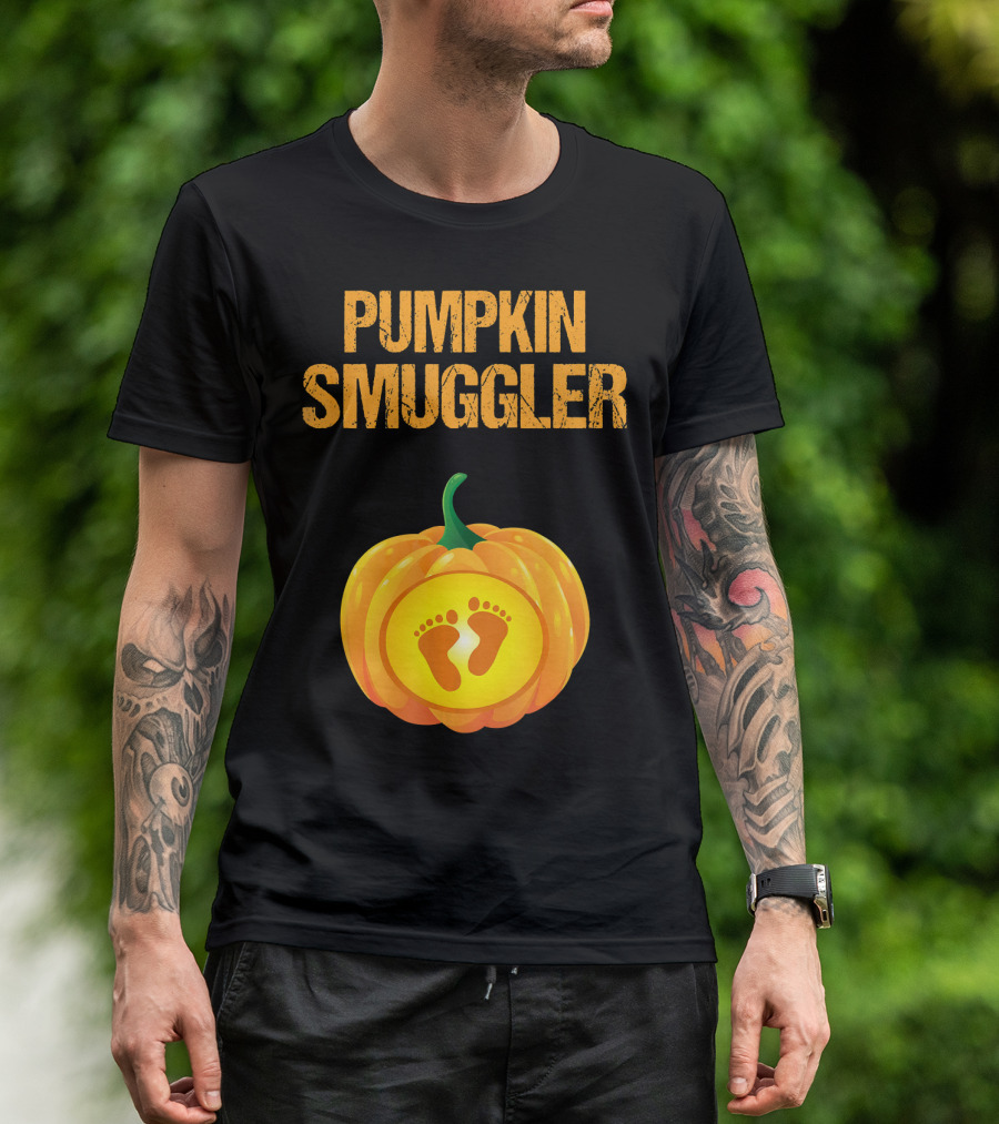 Pumpkin Smuggler Pregnancy Announcement With Baby Footprints T-Shirt
