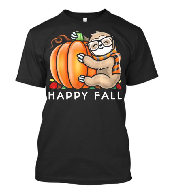 Happy Fall Cute Sloth Glasses Scarf Pumpkin Hug T-Shirt