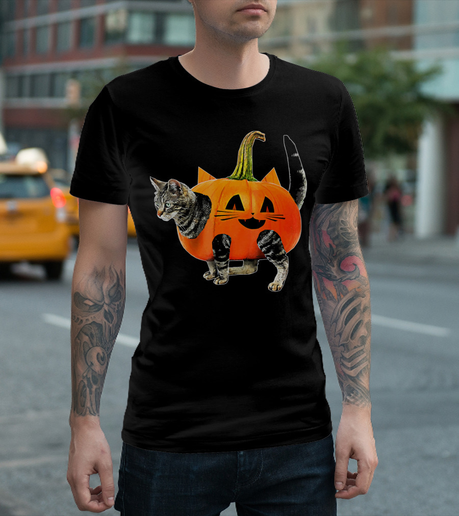 Funny Halloween Jack O Lantern Pumpkin Cat Costume T-Shirt
