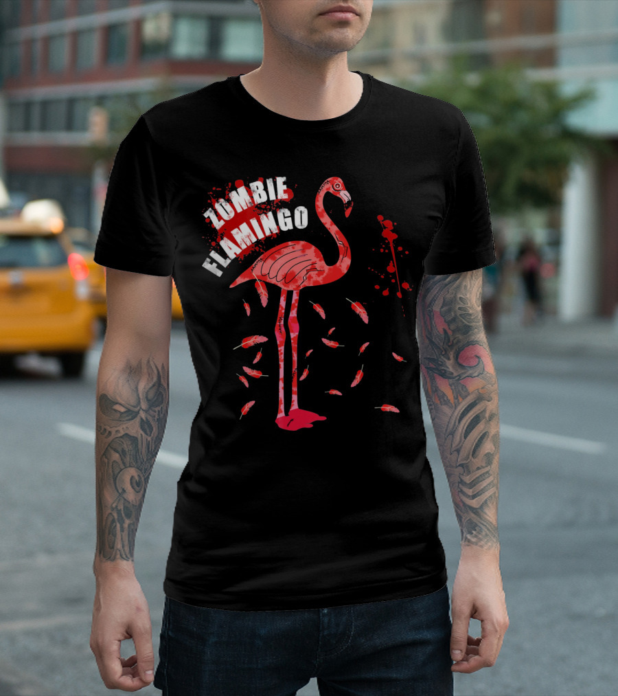 Zombie Flamingo Scary Red Splatter Feathers T-Shirt