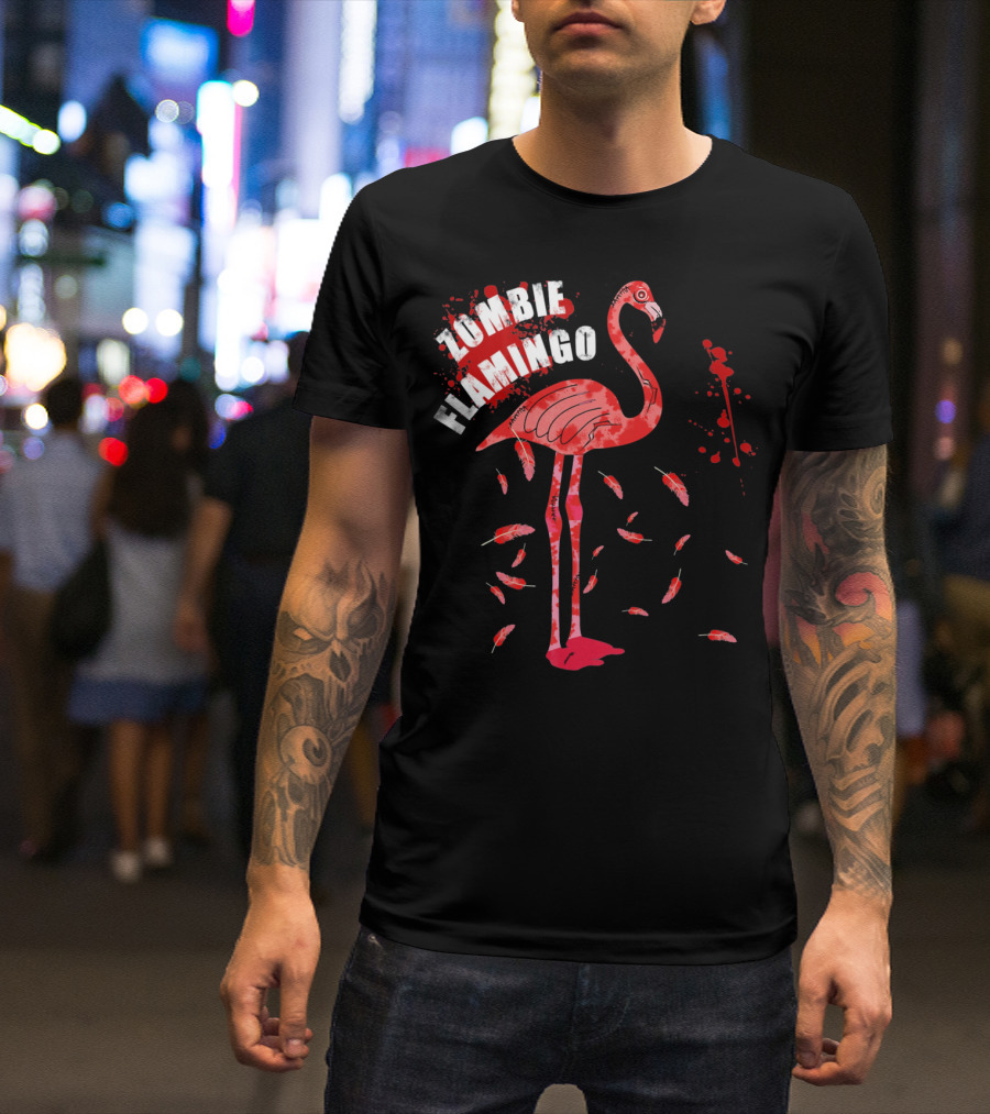Zombie Flamingo Scary Red Splatter Feathers T-Shirt