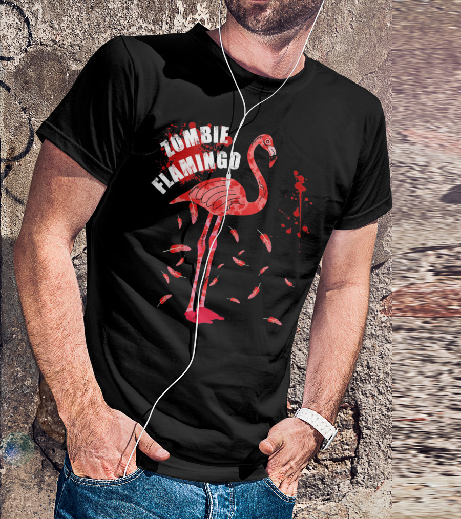 Zombie Flamingo Scary Red Splatter Feathers T-Shirt