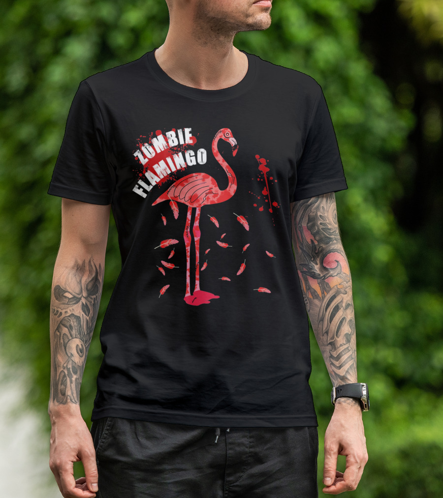Zombie Flamingo Scary Red Splatter Feathers T-Shirt