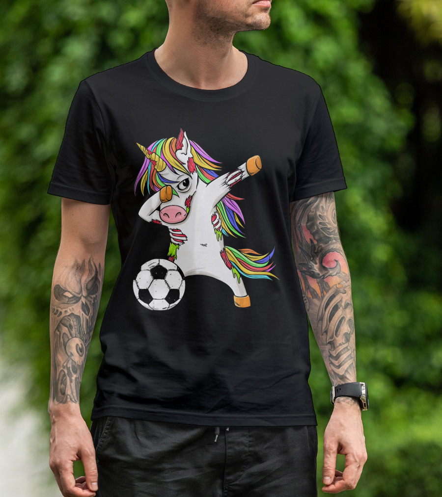 Zombie Unicorn Dabbing Halloween Soccer Ball T-Shirt