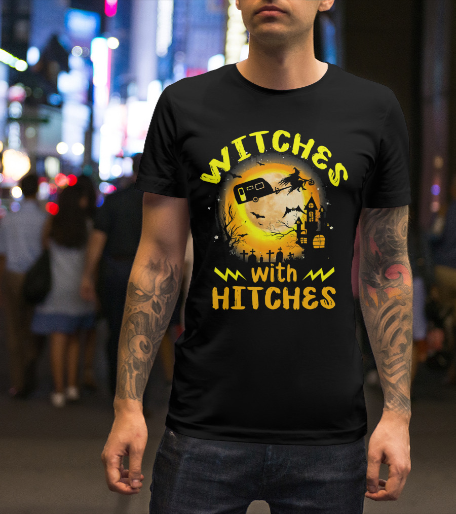 Witches With Hitches Halloween Camping Scene T-Shirt