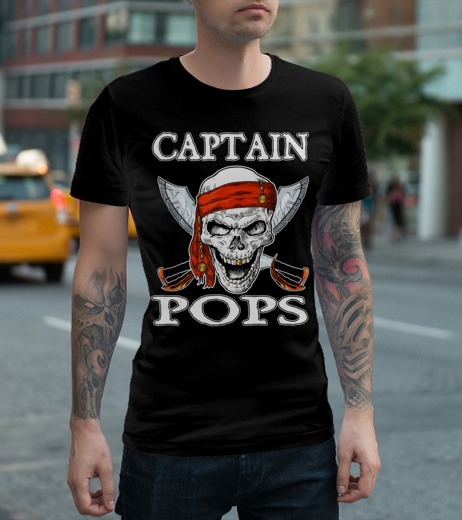 Captain Pops Funny Halloween Pirate Skull T-Shirt