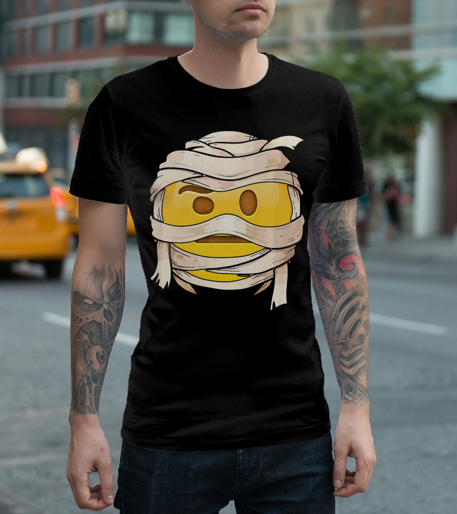 Face With Raised Eyebrow Emoji Wrapped Mummy Wink Out T-Shirt