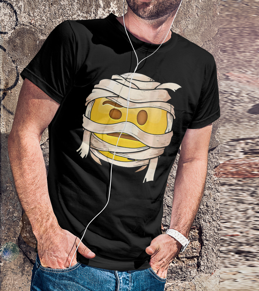 Face With Raised Eyebrow Emoji Wrapped Mummy Wink Out T-Shirt