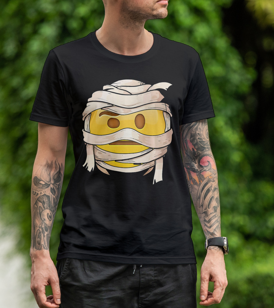 Face With Raised Eyebrow Emoji Wrapped Mummy Wink Out T-Shirt