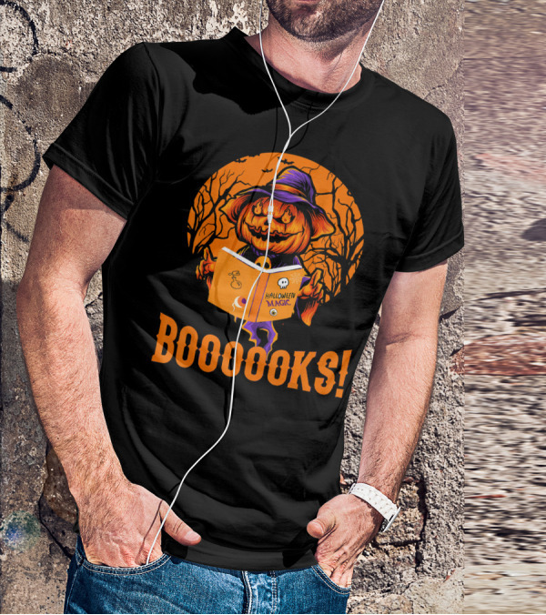 BOOOOKS Halloween Magic Pumpkin Reading Spooky Trees T-Shirt