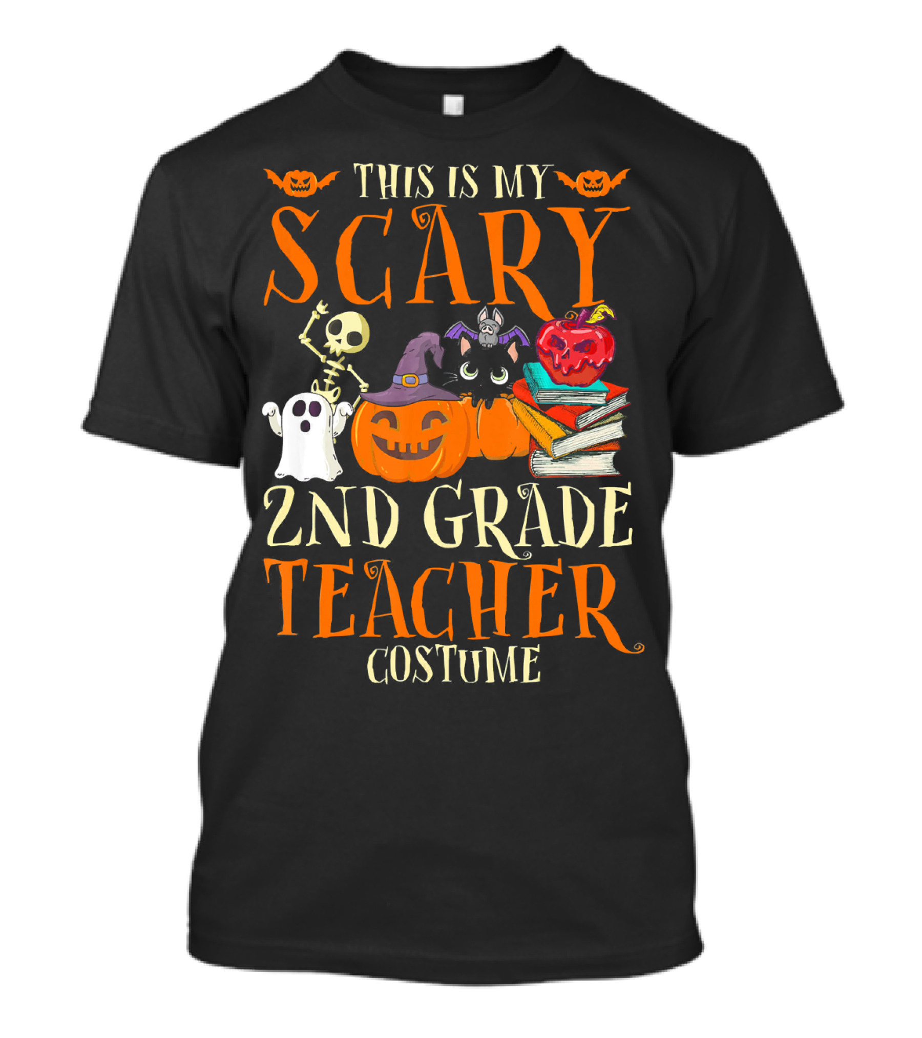This Is My Scary 2nd Grade Teacher Costume Halloween Pumpkins Ghosts Books Skeletons T-Shirt
