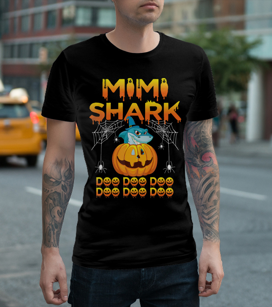 Mimi Shark Halloween Pumpkin Spider Web Doo Doo Costume Mat T-Shirt