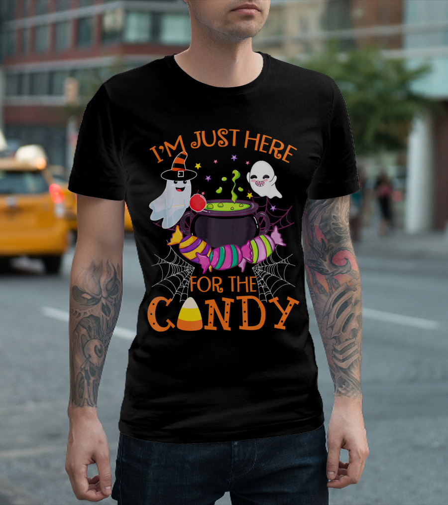 I'm Just Here for The Candy Ghost Cauldron and Candy Corn T-Shirt