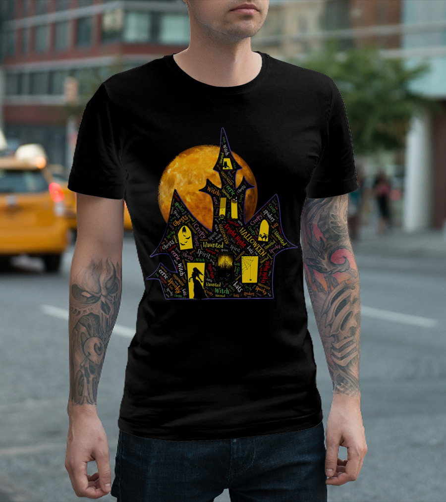 Creepy Ghosts Witch Haunted Spirit Halloween Haunted Mansion Full Moon T-Shirt