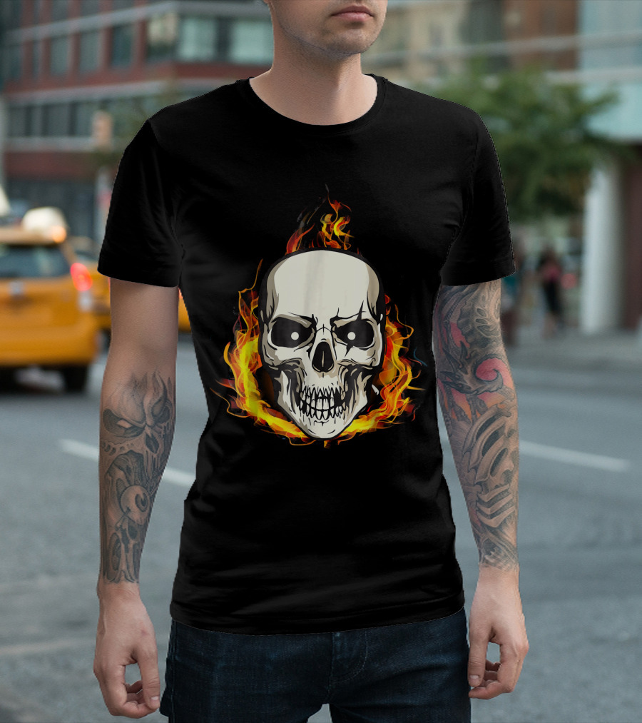 FLAMING SKULL INFERNO SKULL T-Shirt