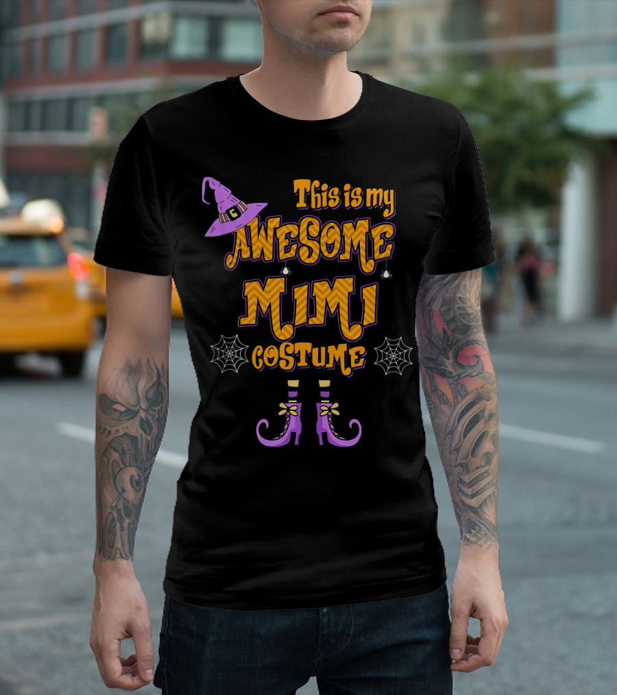 This Is My Awesome Mimi Halloween Costume Witch Hat Spider Webs Boots T-Shirt