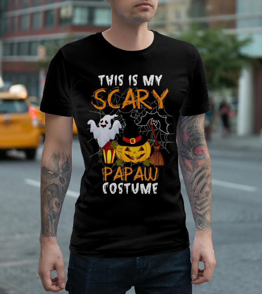 This Is My Scary Papaw Costume Ghost Pumpkin Lantern Broom Spiderweb T-Shirt