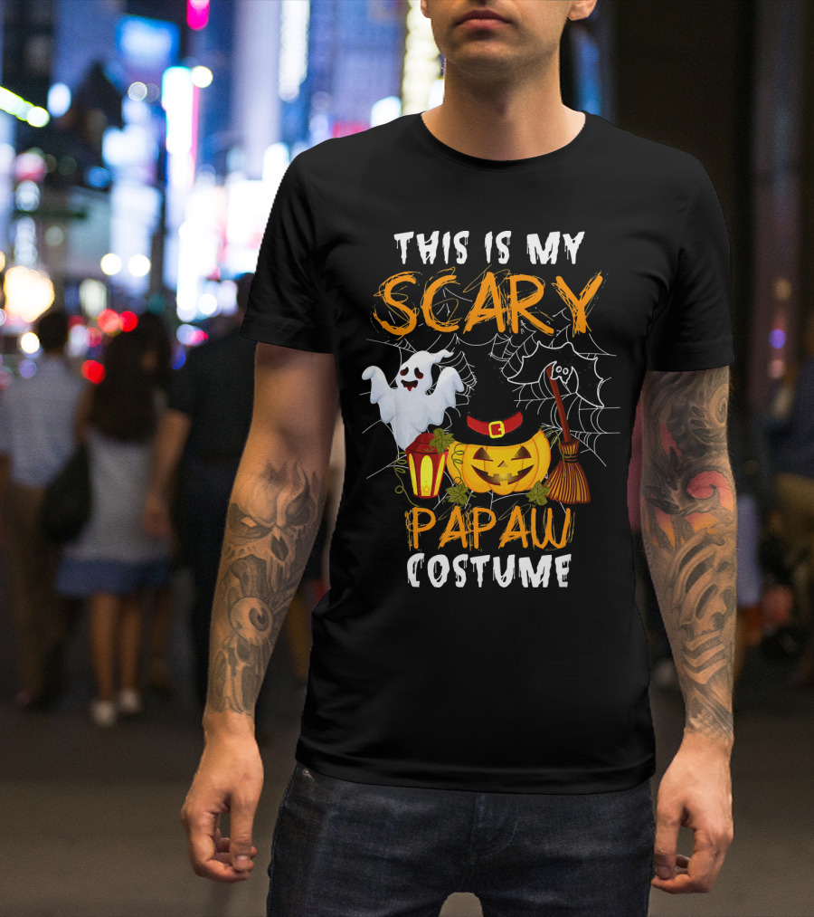 This Is My Scary Papaw Costume Ghost Pumpkin Lantern Broom Spiderweb T-Shirt